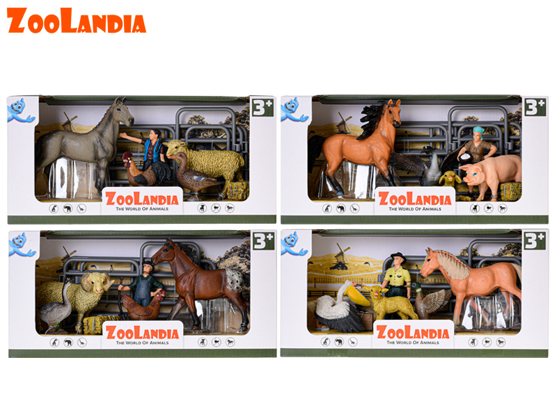 Zoolandia zvířátka farma s koněm a doplňky 4druhy v krabičce